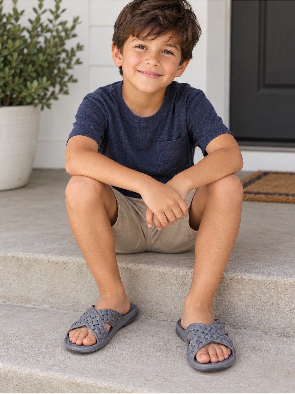 Dark blue kauai Woven Slide Sandals